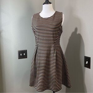 Bar III Sleeveless Striped Fit and Flair Dress Tan Black